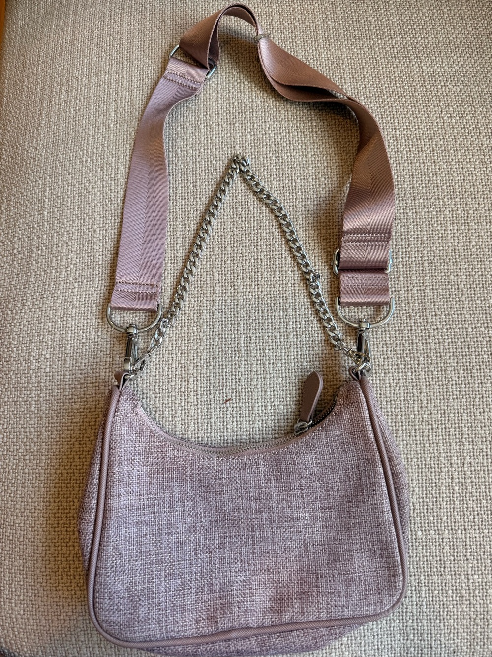 Urban Outfitters Dusty Rose Shoulder Bag with Silver Chain and Adjustable Strap